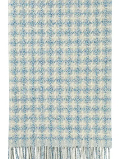 Johnstons Of Elgin Checked Fringed Blanket In Blue
