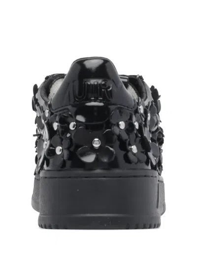 Autry Sparkling Black Low-top Sneakers With Sequin Detail In Black