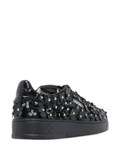 Autry Sparkling Black Low-top Sneakers With Sequin Detail In Black
