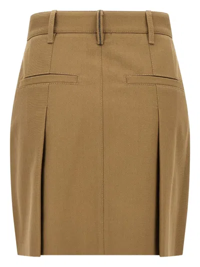 Brunello Cucinelli Pleated Skirt Featuring Side And Back Pockets In Brown