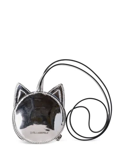 Karl Lagerfeld Ikon Le Chat Cross Body Bag In Silver