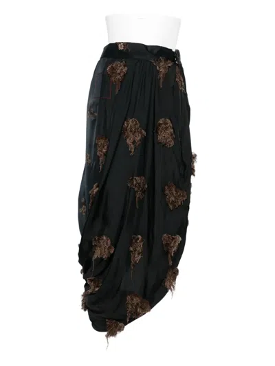 Uma Wang Floral Pattern Skirt In Black