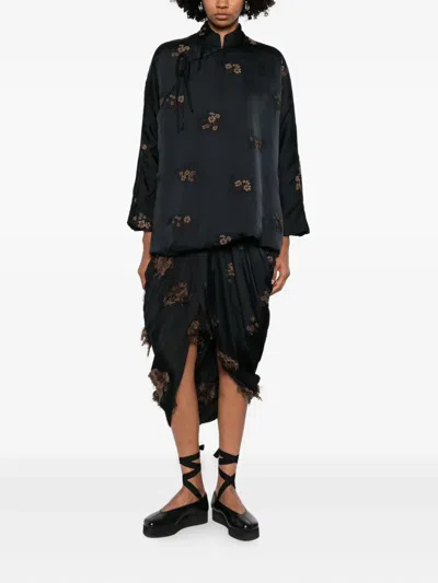 Uma Wang Floral Pattern Skirt In Black