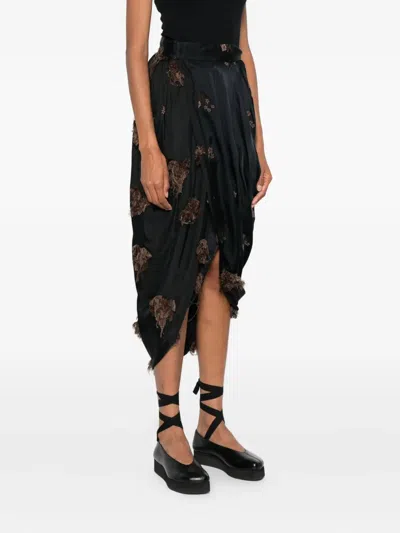 Uma Wang Floral Pattern Skirt In Black