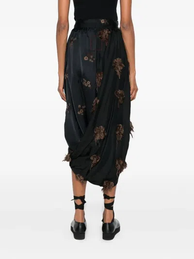Uma Wang Floral Pattern Skirt In Black