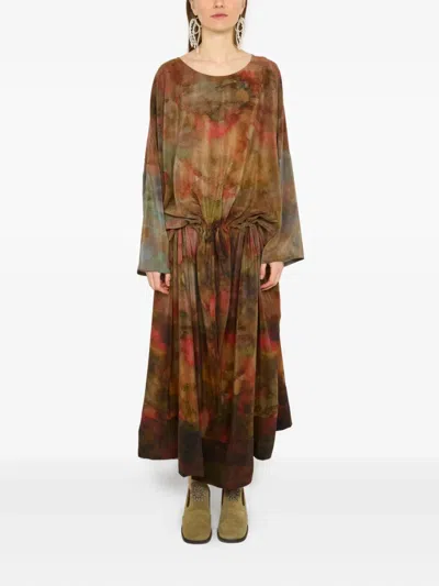 Anntian Print Drawstring Midi Dress In Multi