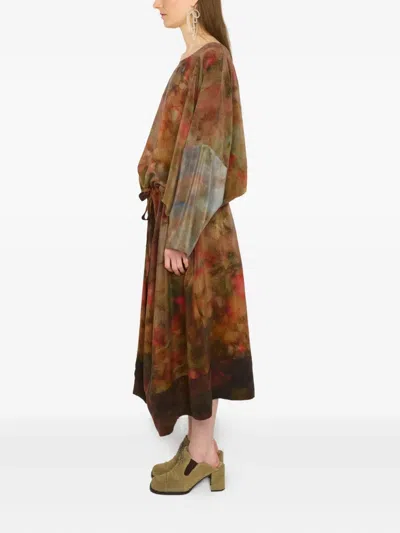 Anntian Print Drawstring Midi Dress In Multi