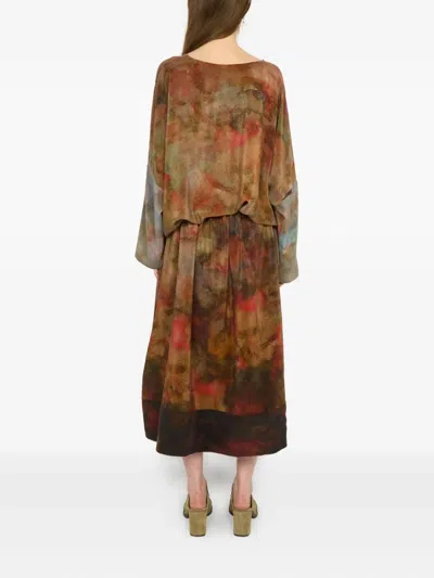 Anntian Print Drawstring Midi Dress In Multi