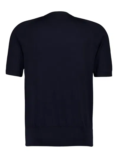 Piacenza Cashmere Short-sleeved Crew-neck Sweater In Blue