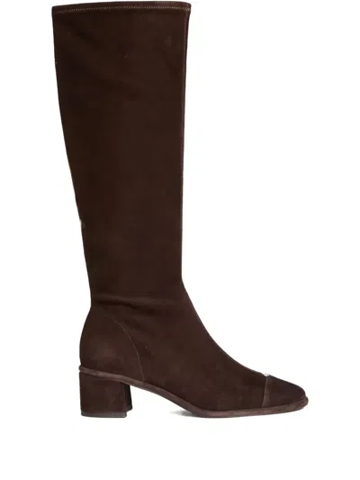 Tory Burch Cap Toe Knee High Boots 55mm Cocoa Suede In Brown