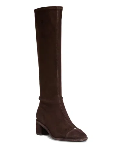 Tory Burch Cap Toe Knee High Boots 55mm Cocoa Suede In Brown