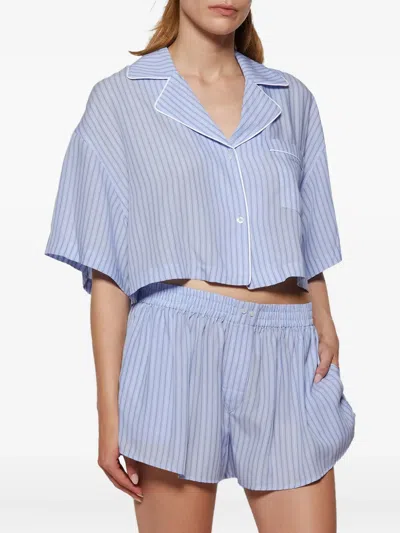 Alexander Wang T T By Alexander Wang Embroidered Lyocell Shirt In Blue
