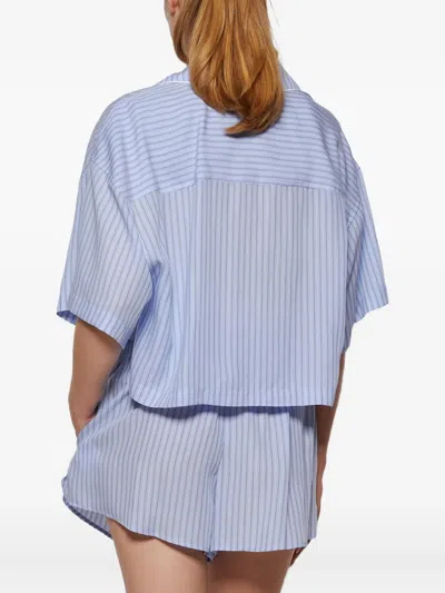 Alexander Wang T T By Alexander Wang Embroidered Lyocell Shirt In Blue