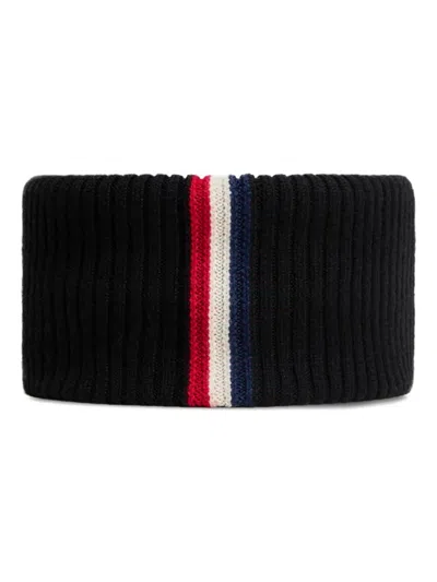 Moncler Fine Wool Neck Scarf Stripes In Black