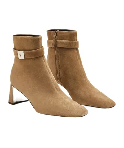 Tory Burch Georgia Suede Ankle Boots With Block Heel In Neutral