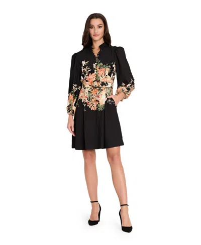 Tahari Asl Petite Printed Long Sleeve Dress In Multi