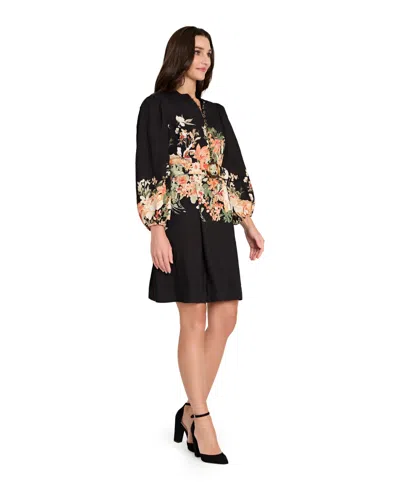 Tahari Asl Petite Printed Long Sleeve Dress In Multi