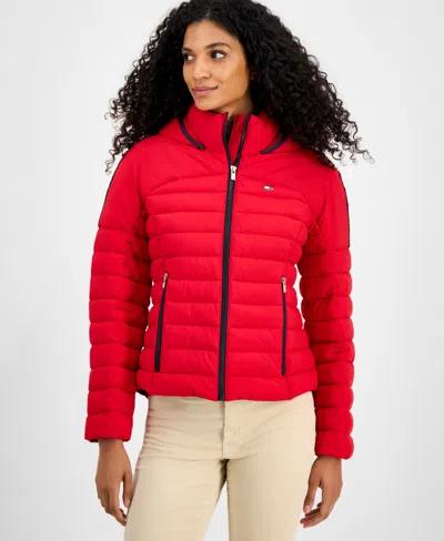 Tommy Hilfiger Women's Hooded Long-sleeve Puffer Jacket In Red