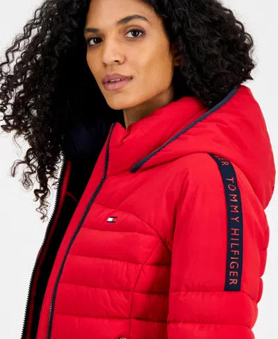Tommy Hilfiger Women's Hooded Long-sleeve Puffer Jacket In Red
