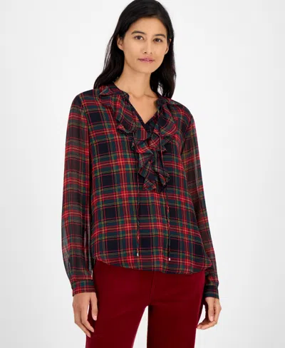 Tommy Hilfiger Women's Plaid Ruffled Top In Multi