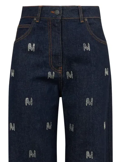 Msgm 'themwave' Strass-embellished Denim Jeans In Blue