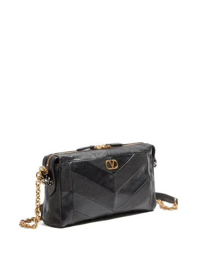Valentino Garavani Panthea Small Shoulder In Nappa Leather With Chevron Pattern Bags In Black