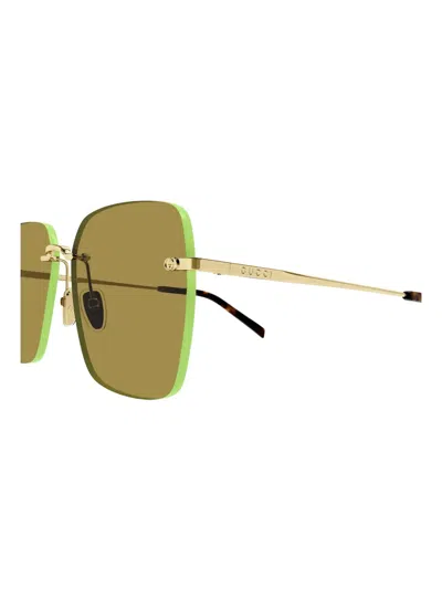 Gucci Gg1955sa Linea Institutional Logo 004 Gold Green Sunglasses In Green