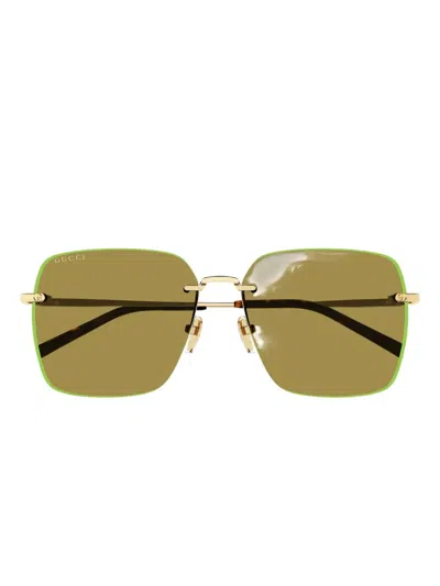 Gucci Gg1955sa Linea Institutional Logo 004 Gold Green Sunglasses In Green