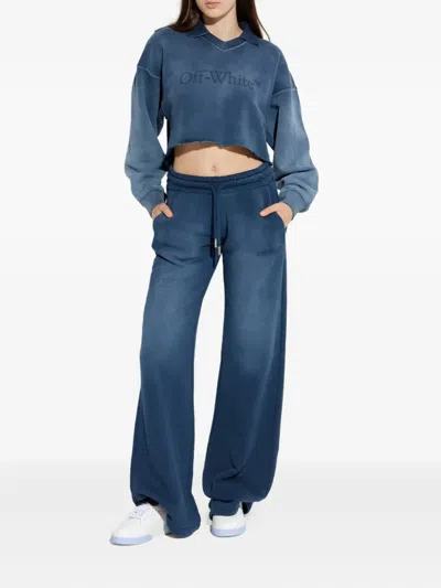 Off-white Cropped Blue Washed-effect Sweatshirt In Blue