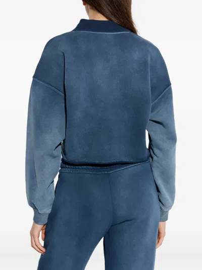 Off-white Cropped Blue Washed-effect Sweatshirt In Blue