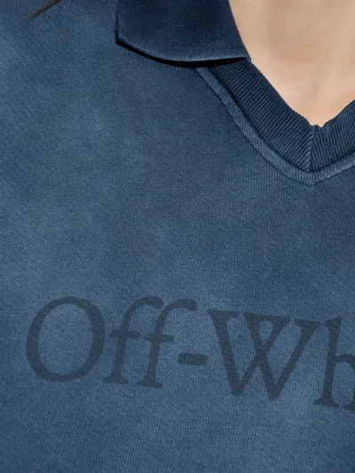 Off-white Cropped Blue Washed-effect Sweatshirt In Blue