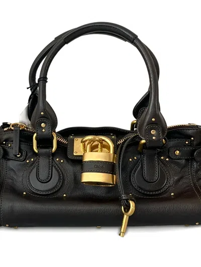 Chloé Structured Shoulder Bag With Padlock And Studs In Black