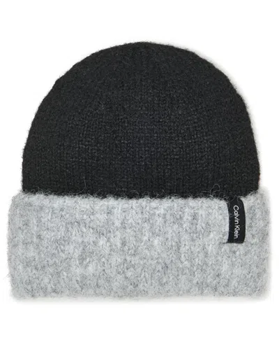 Calvin Klein Color Block Knit Beanie In Black