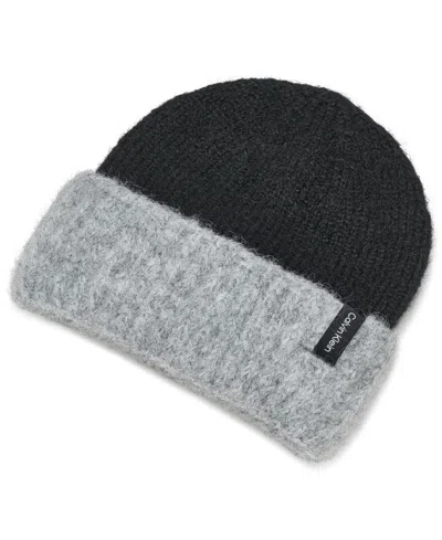 Calvin Klein Color Block Knit Beanie In Black
