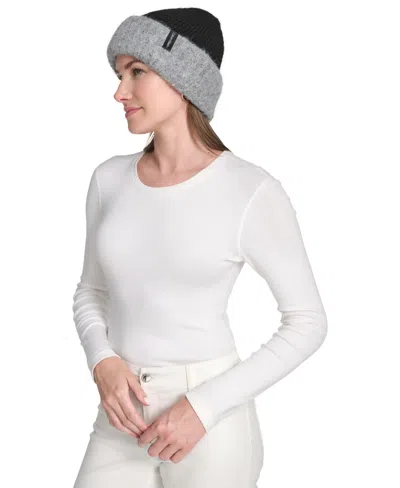 Calvin Klein Color Block Knit Beanie In Black