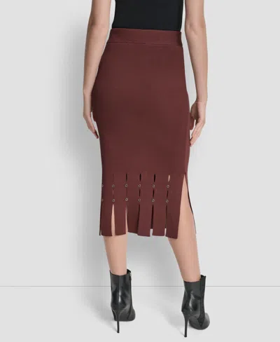 Dkny Women's Grommet Detail Sweater Pencil Midi Skirt In Brown