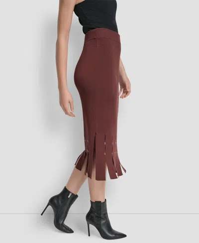 Dkny Women's Grommet Detail Sweater Pencil Midi Skirt In Brown