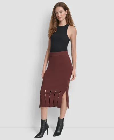 Dkny Women's Grommet Detail Sweater Pencil Midi Skirt In Brown