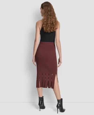 Dkny Women's Grommet Detail Sweater Pencil Midi Skirt In Brown
