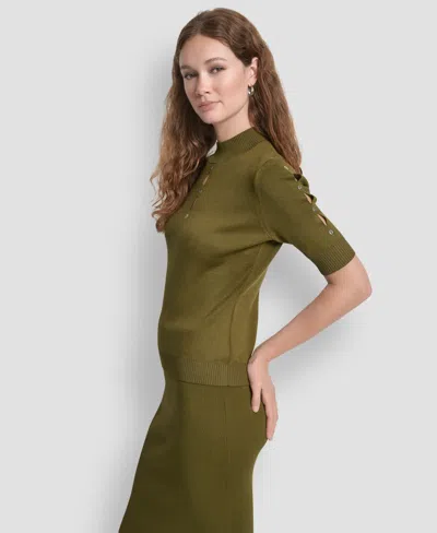 Dkny Women's Grommet Mock Neck Sweater In Green