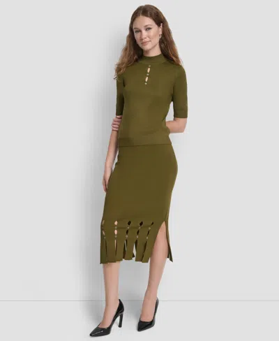 Dkny Women's Grommet Mock Neck Sweater In Green