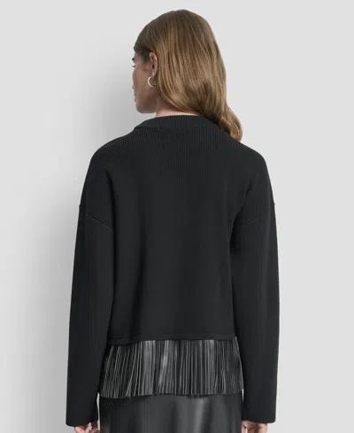 Dkny Women's Long Sleeve Fringe Hem Sweater In Black