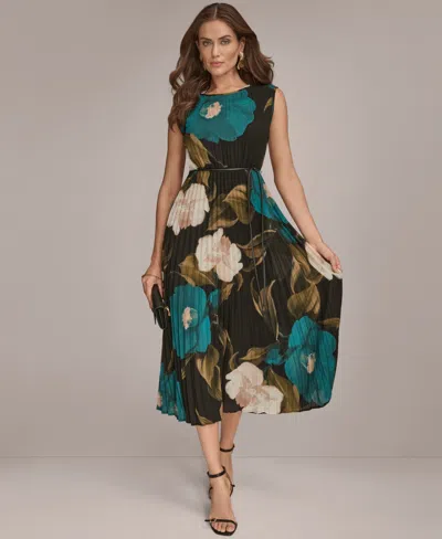 Donna Karan Chiffon Pleated Midi Dress In Multi