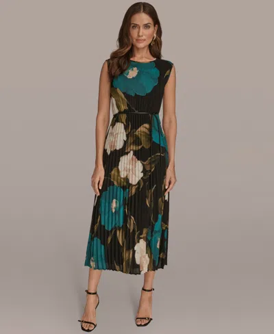 Donna Karan Chiffon Pleated Midi Dress In Multi