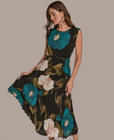 Donna Karan Chiffon Pleated Midi Dress In Multi