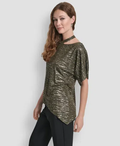 Dkny Women's Short Sleeves Cut Foil Printed Top In Green