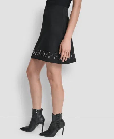 Dkny Women's Grommet Hem Detail Mini Skirt In Black