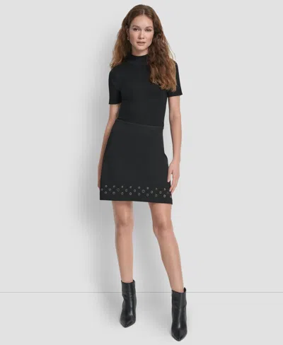 Dkny Women's Grommet Hem Detail Mini Skirt In Black