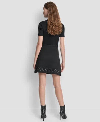 Dkny Women's Grommet Hem Detail Mini Skirt In Black