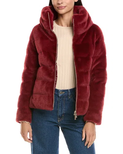 Herno Plush Bordeaux Synthetic Fur Jacket With High Collar In White